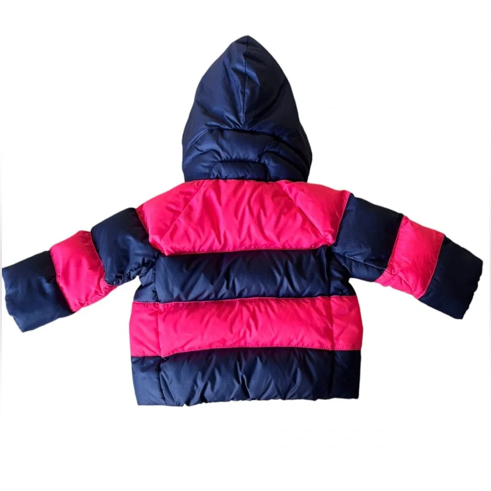 Ralph Lauren Puffer Coat Jacket Infant Size 6 Months Pink Navy Blue Hood Zip Up